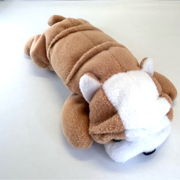 Wrinkles Bulldog 1996 Ty Beanie Babies Plush Stuffed Animal 8" Long Brown White - Picture 8 of 10